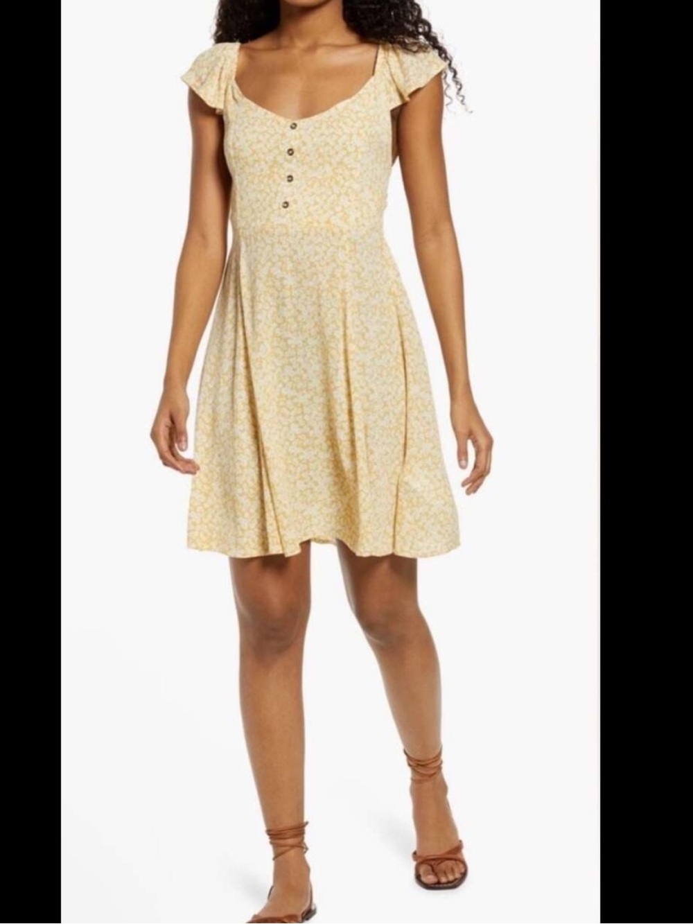 Billabong Sweet Bouquet Yellow Floral Flutter Sleeve Mini Sundress